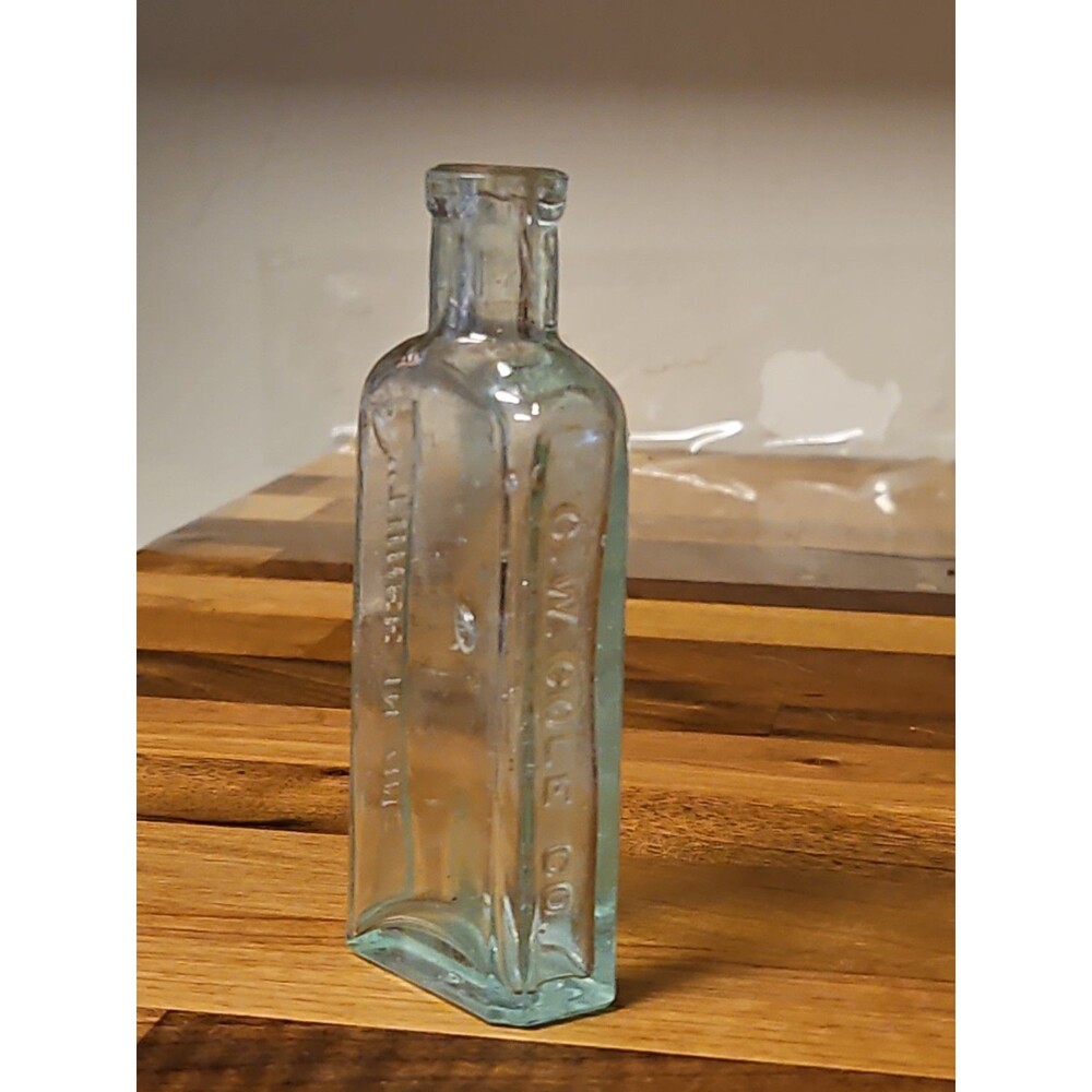 Vinyage 1890's First Gen G.W. Cole Co. Three In One Oil Bottle Blown Aqua Glass